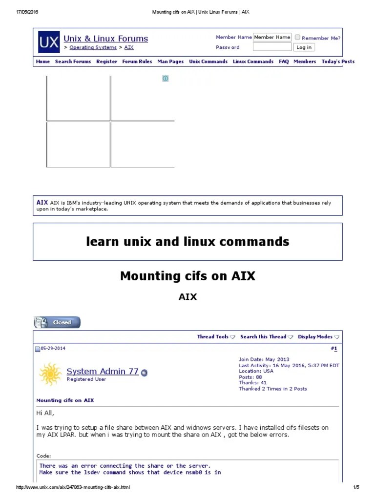 Mounting cifs on AIX _ Unix Linux Forums _ AIX.pdf Forum Linux
