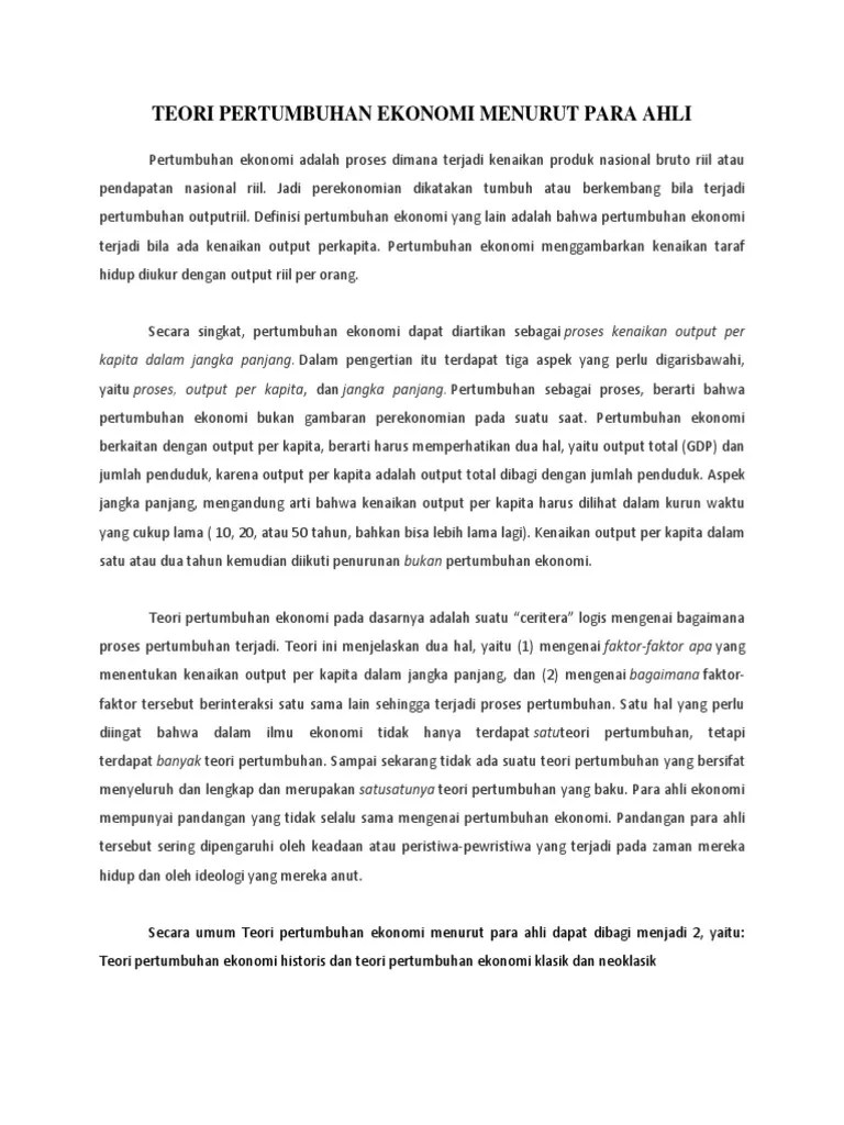 Teori Pertumbuhan Ekonomi Menurut para A | PDF