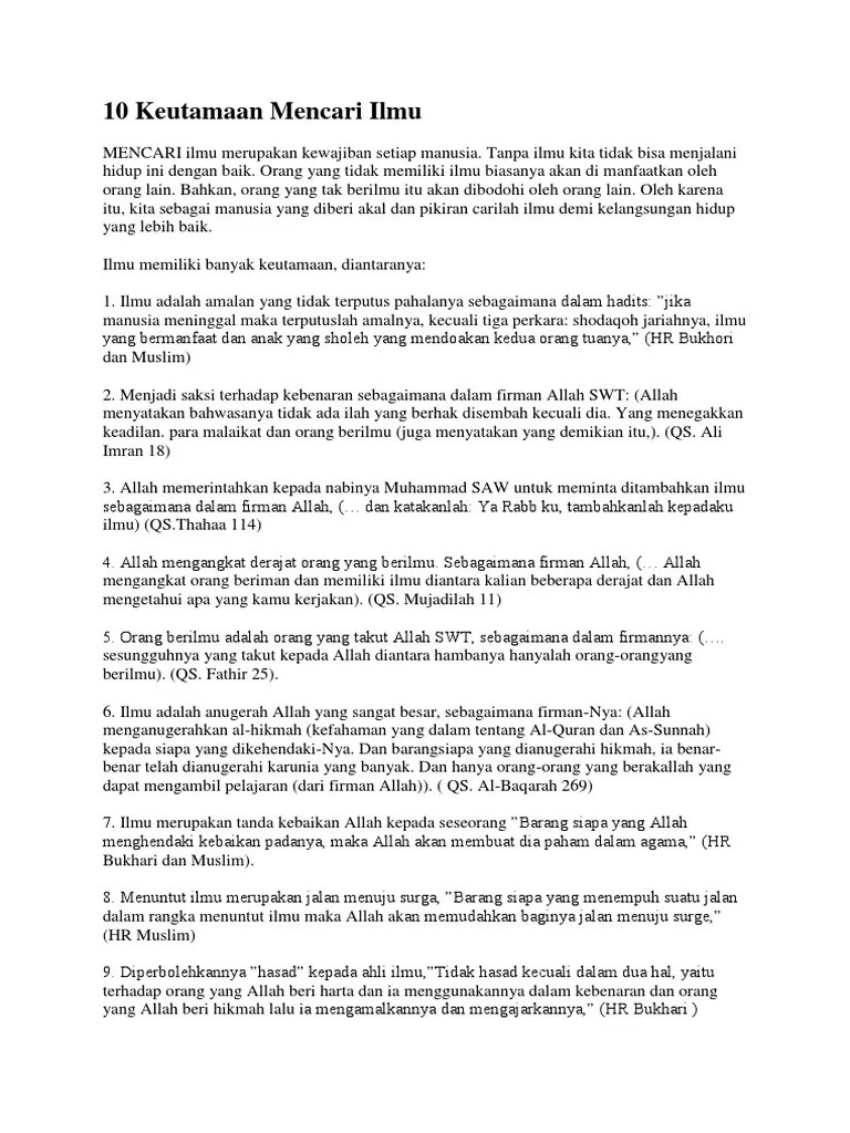 10 Keutamaan Mencari Ilmu | PDF
