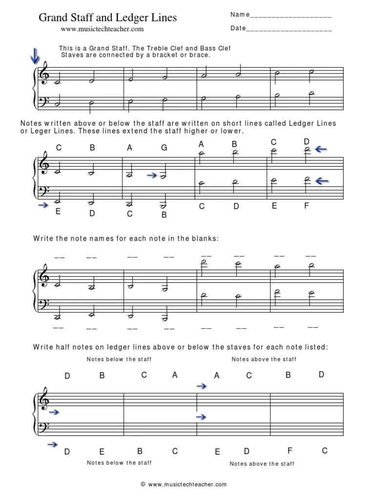 Worksheet 0003 Grand Staff Ledger Lines Musical Notation