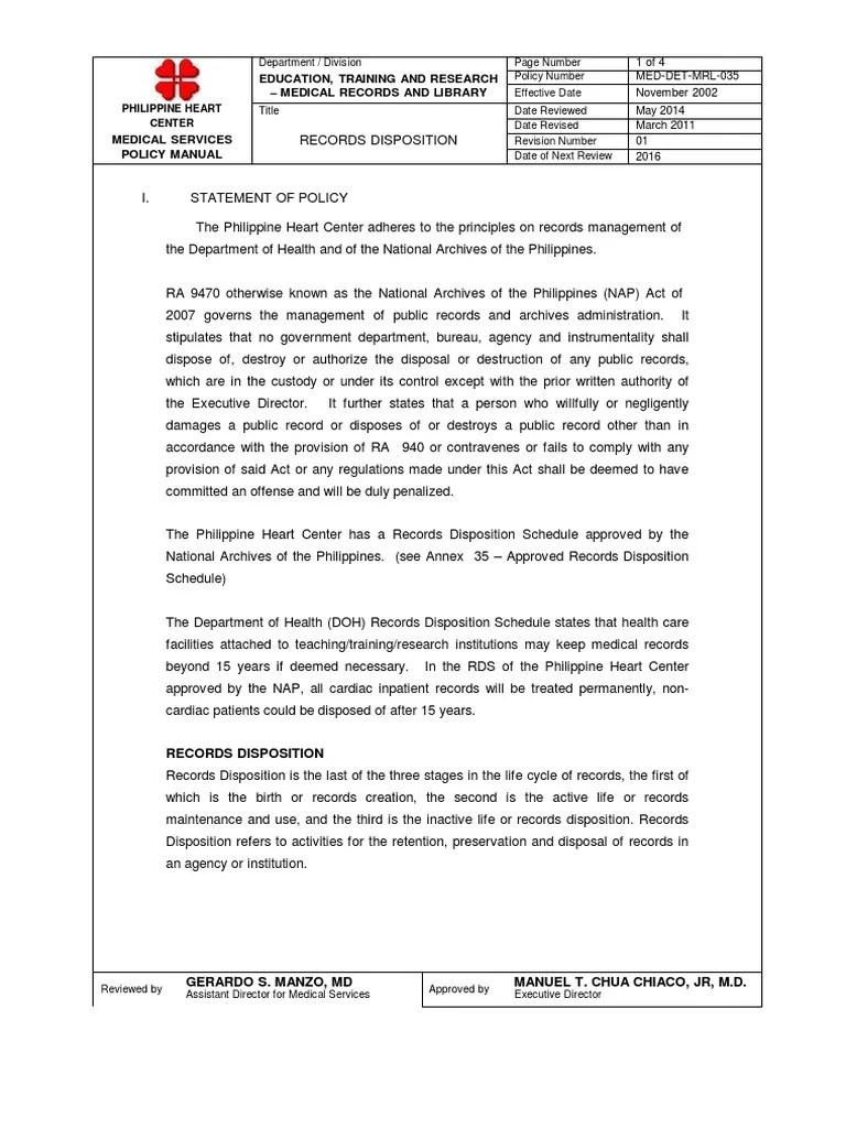 Records Disposition.pdf Medical Record Records Management