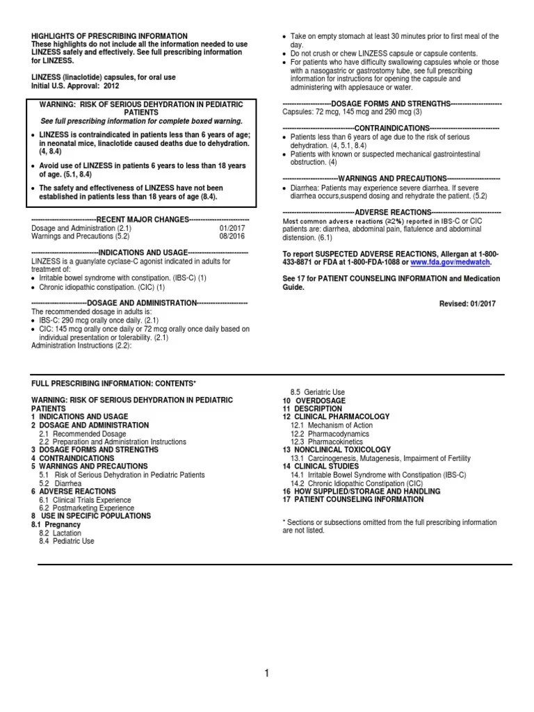 Linzess Package Insert | PDF | Placebo | Placebo Controlled Study