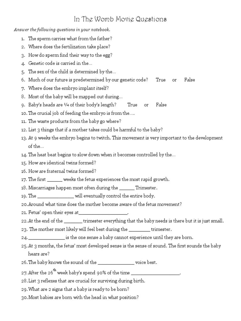 National Geographic In The Womb Answer Key