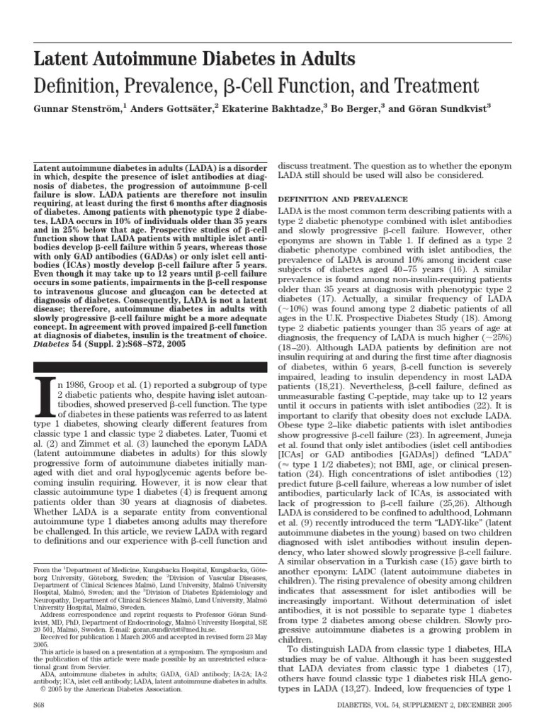 Latent Autoimmune Diabetes in Adults (LADA) Diabetes Mellitus Type 1