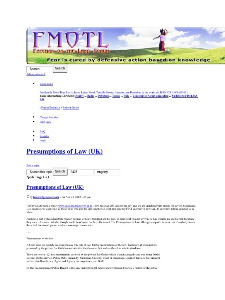 12 Presumptions of Laws Trust Law Summons