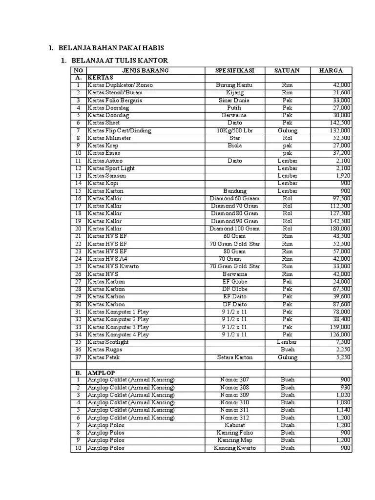 Contoh Bahan Habis Pakai | PDF | Pekerjaan Kantor | Peralatan Kantor
