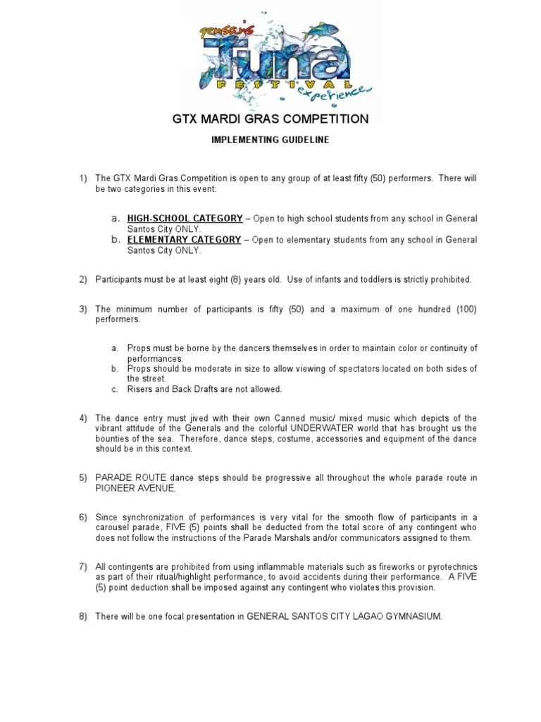 Mardi Gras Implementing Guidelines PDF Dances Leisure