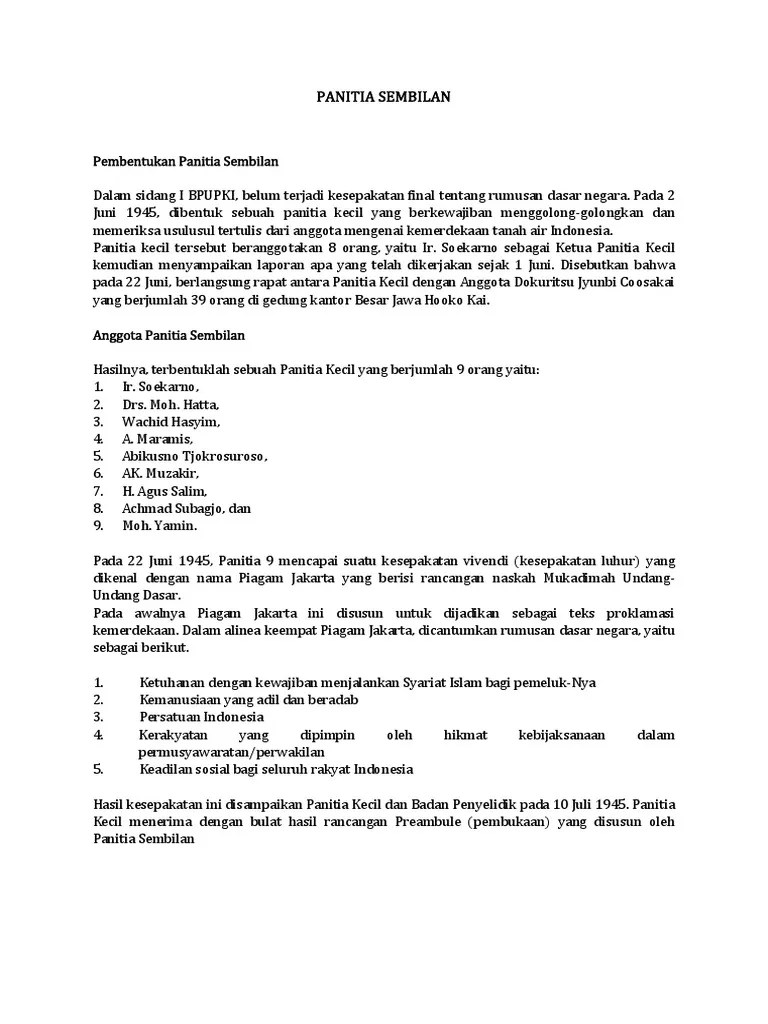 Panitia Sembilan Menghasilkan Dokumen Yang Bernama