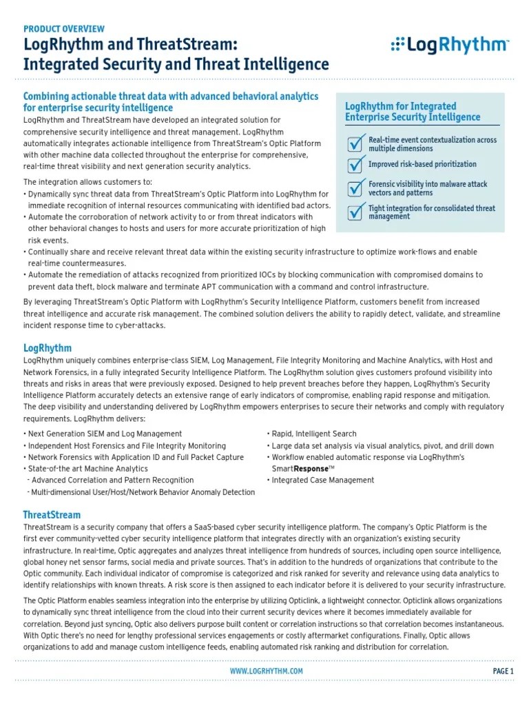 Logrhythm And Threatstream Integrated Security And Threat