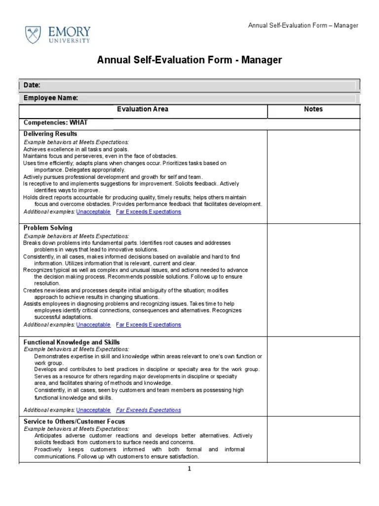 Self Evaluation Examples 01 Competence (Human Resources) Evaluation