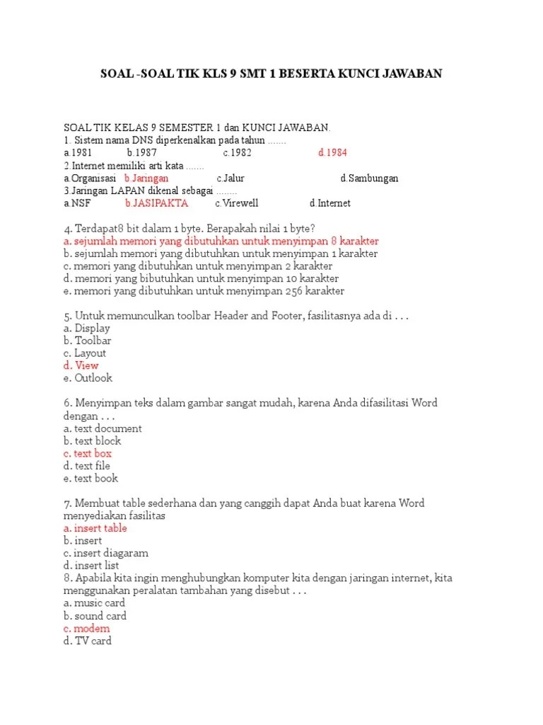 Soal Tik Kelas 9 Semester 1 | PDF
