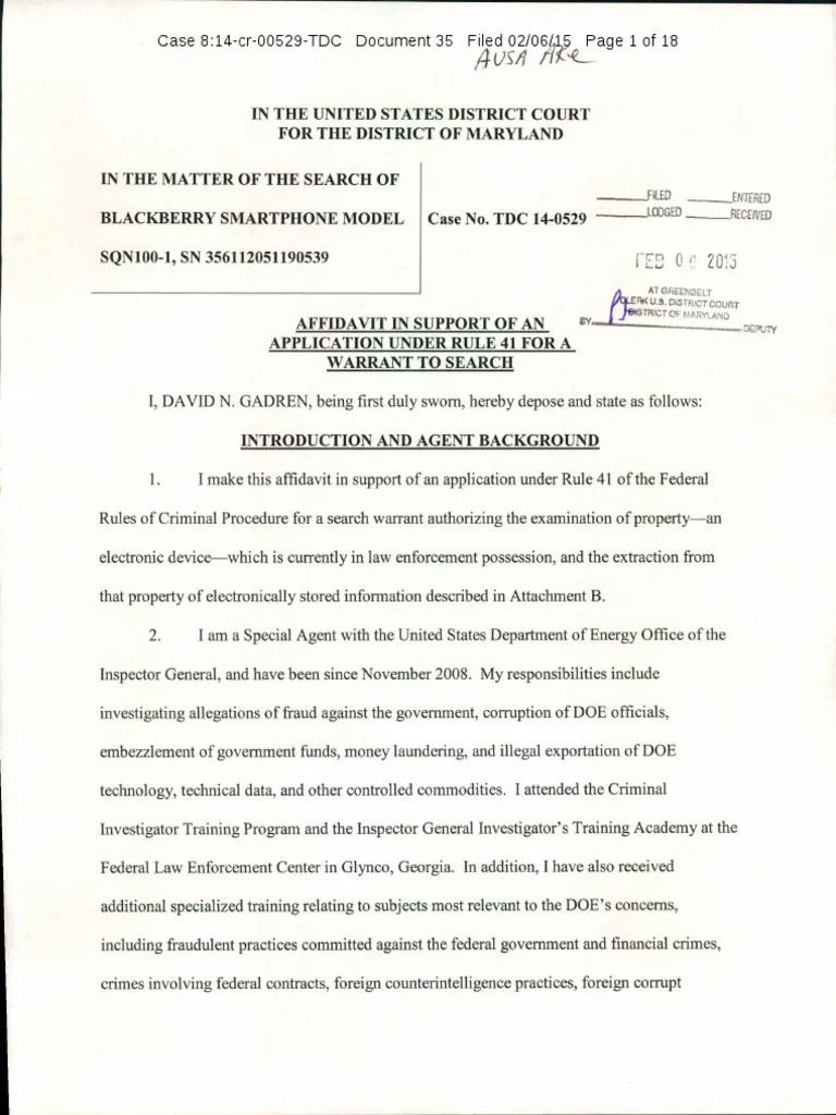 Warrant Affidavit PDF Personal Digital Assistant Computer Data