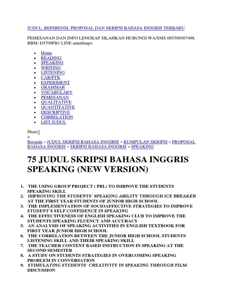 Judul Skripsi Pendidikan Bahasa Inggris Tentang Grammar - Contoh Surat