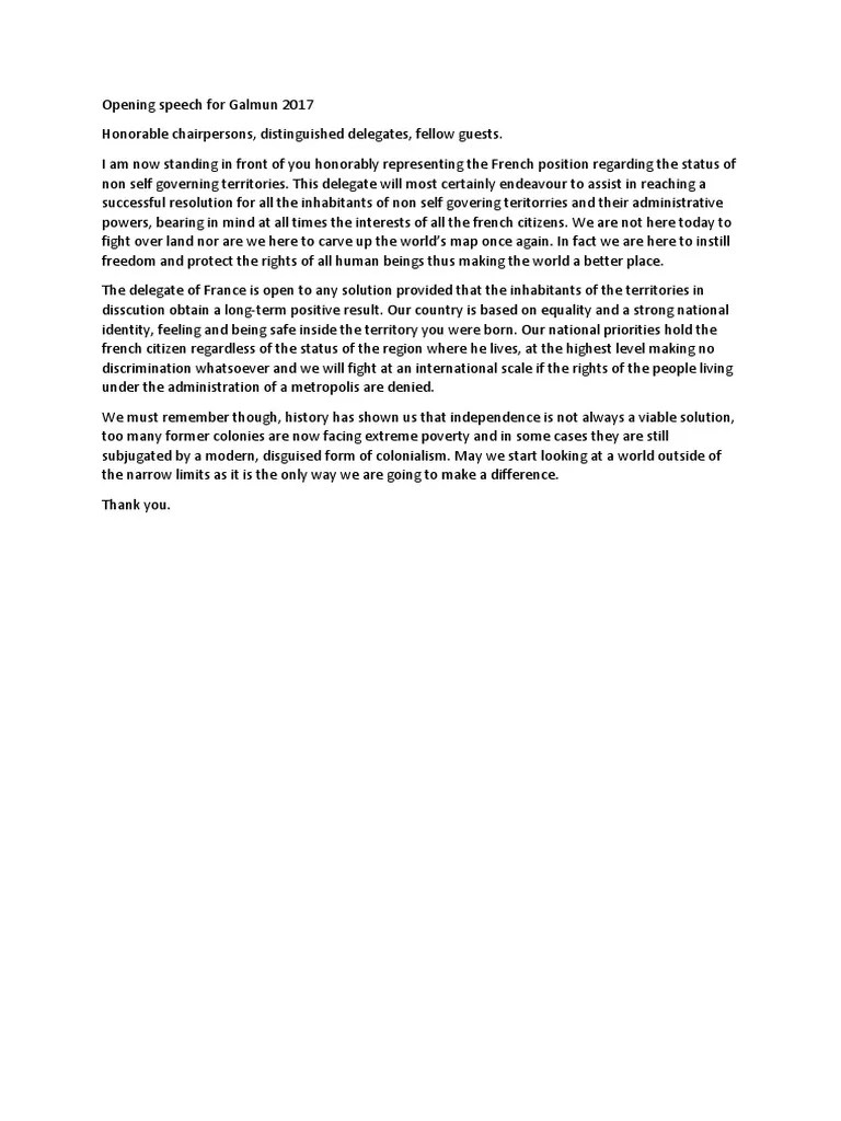 how to write a opening speech for mun