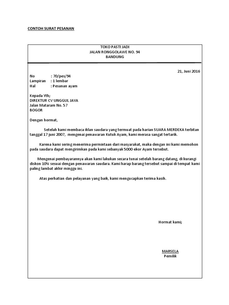 Contoh Surat Pesanan | PDF