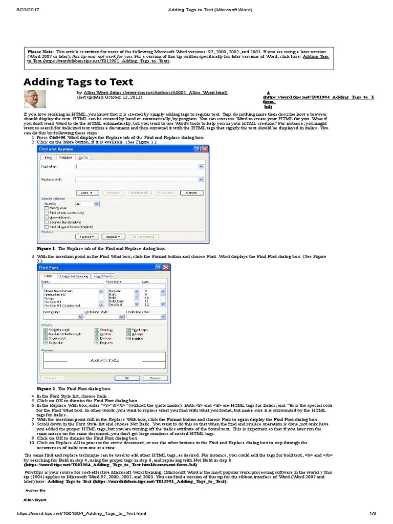 Adding Tags to Text (Microsoft Word).pdf Microsoft Word Html Free