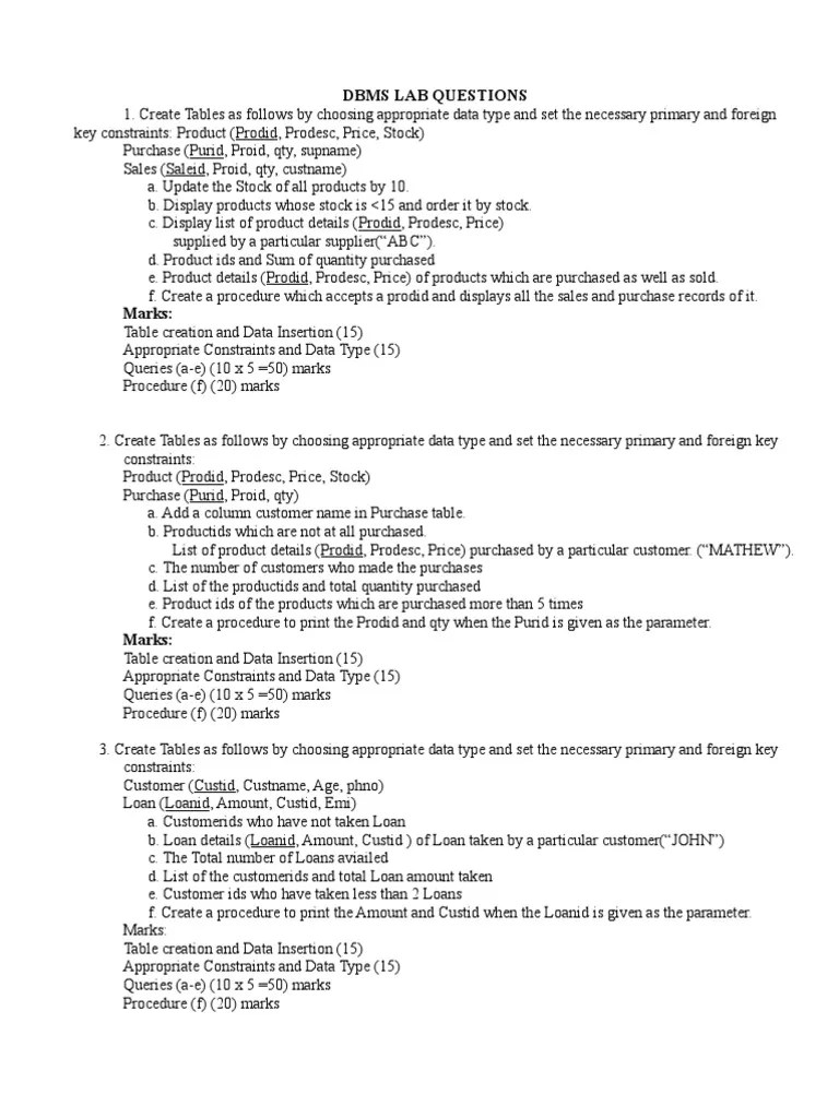 Cs2258 Dbms Lab Questions PDF Data Management Software Data