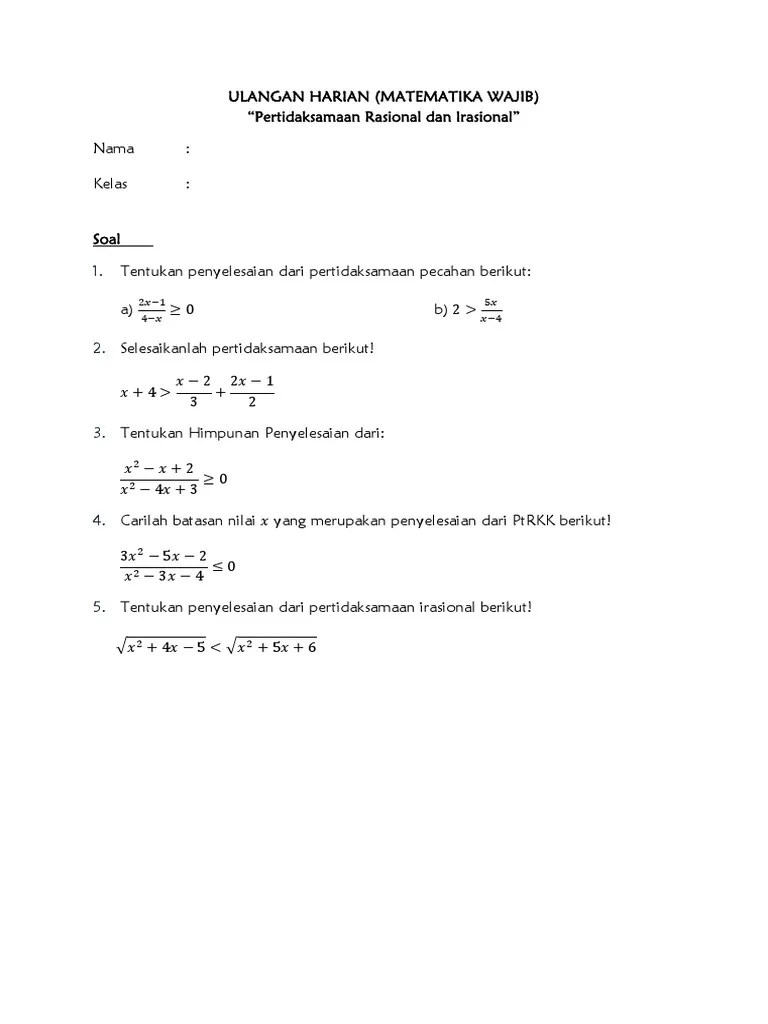 Contoh Soal Persamaan Rasional Dan Irasional Berbagai Contoh