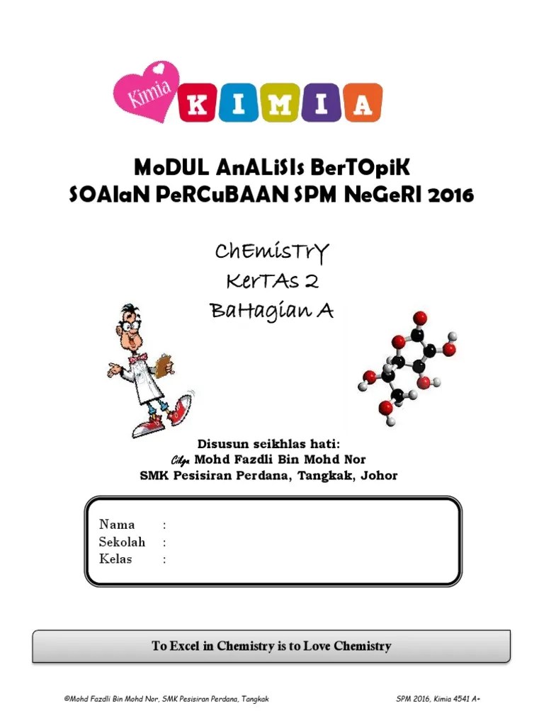 Analisis Bertopik Percubaan Kimia SPM 2016