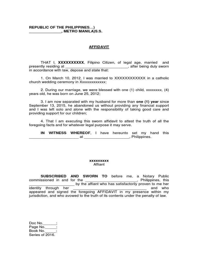 Affidavit Solo Parent