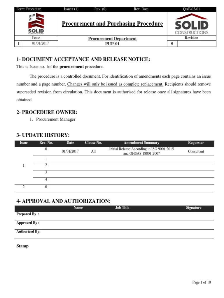 Procurement Procedure PDF Procurement Request For Proposal