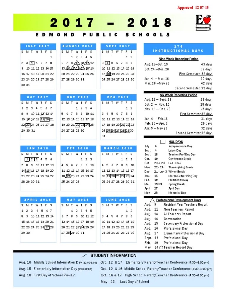 Eps Calendar 17 18 Approved PDF Observances Holidays