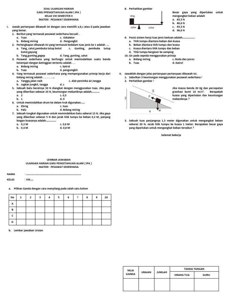 Soal Fisika Smp Kelas 8 Tentang Energi