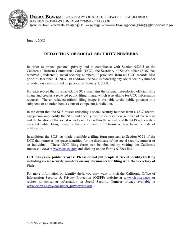 UCC1 form Assignment (Law) Sanitization (Classified Information)