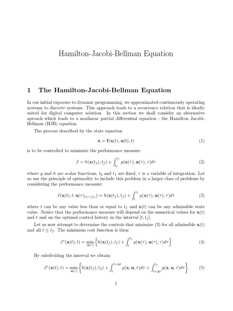 HamiltonJacobiBellman Equation Explained PDF Optimal Control