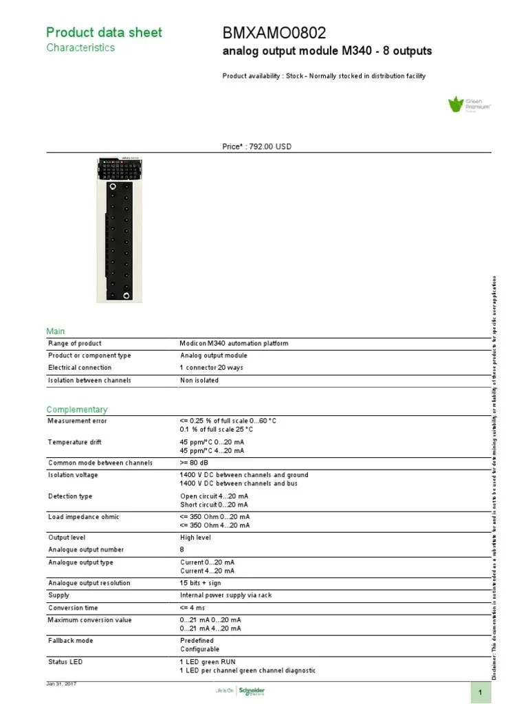 Modicon X80 Modules - BMXAMO0802 | PDF | Analogue Electronics | Power