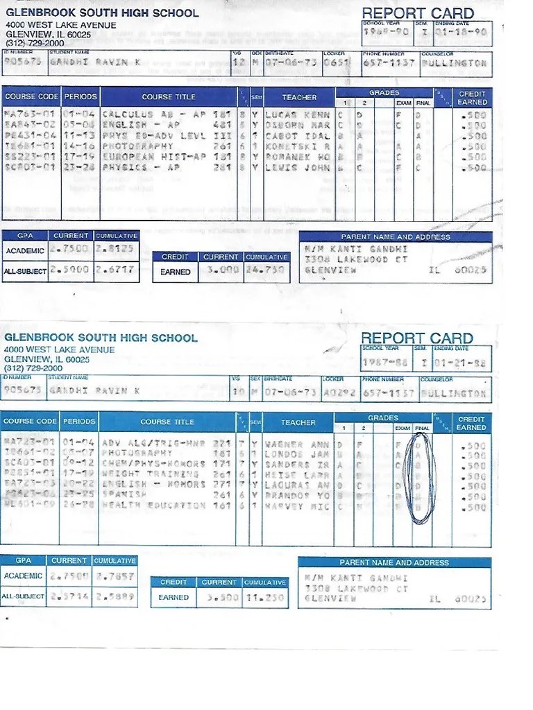 Ravin Gandhi High School Report Card PDF