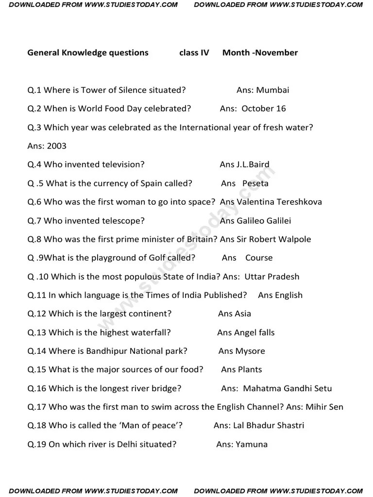 Cbse Class 4 Gk Quiz (1)