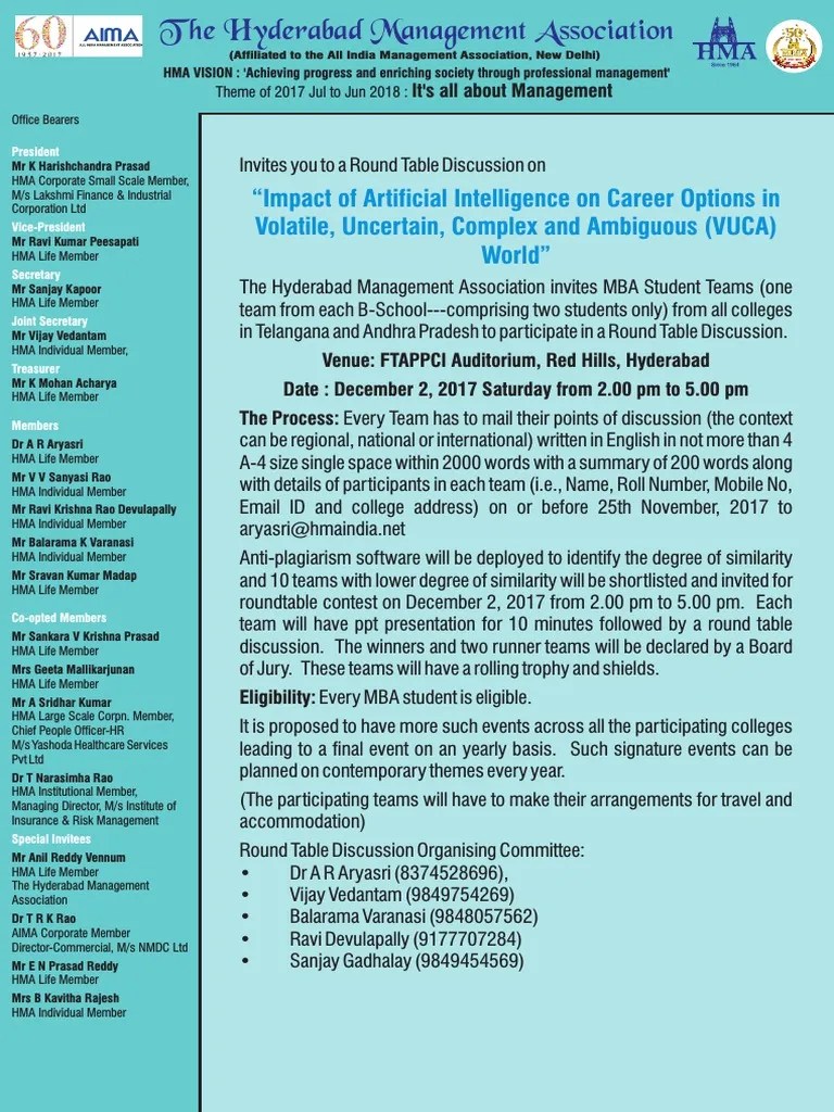 HMA Round Table Discussion Invitation Business