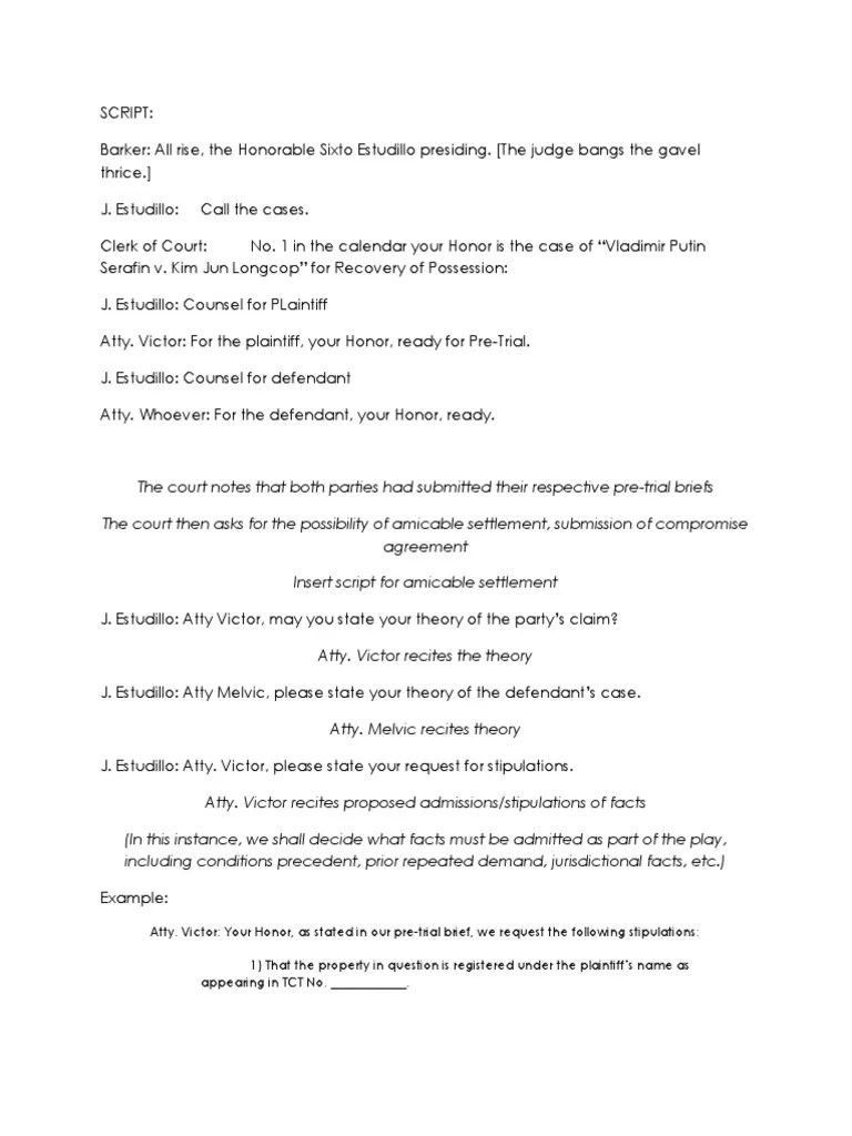 PreTrial Script Brief (Law) Legal Disputes Free 30day Trial Scribd