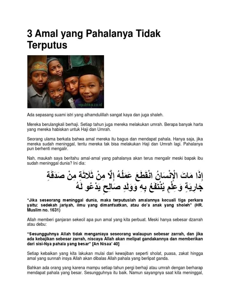 Amal Jariyah Ilmu Yang Bermanfaat Anak Yang Sholeh Terkait Ilmu