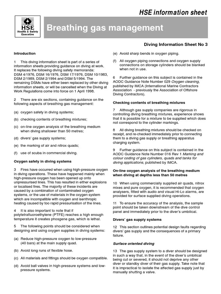 Guidance on Best Practices for Breathing Gas Management in Commercial