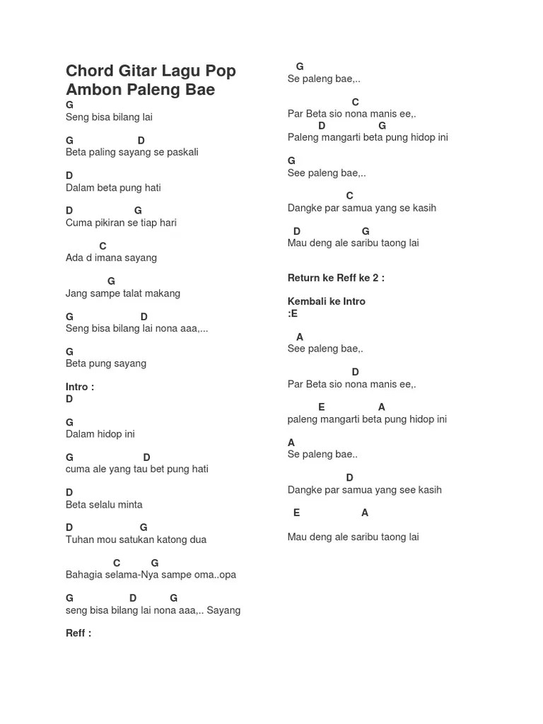 Chord Gitar Lagu Pop Ambon Paleng Bae | PDF