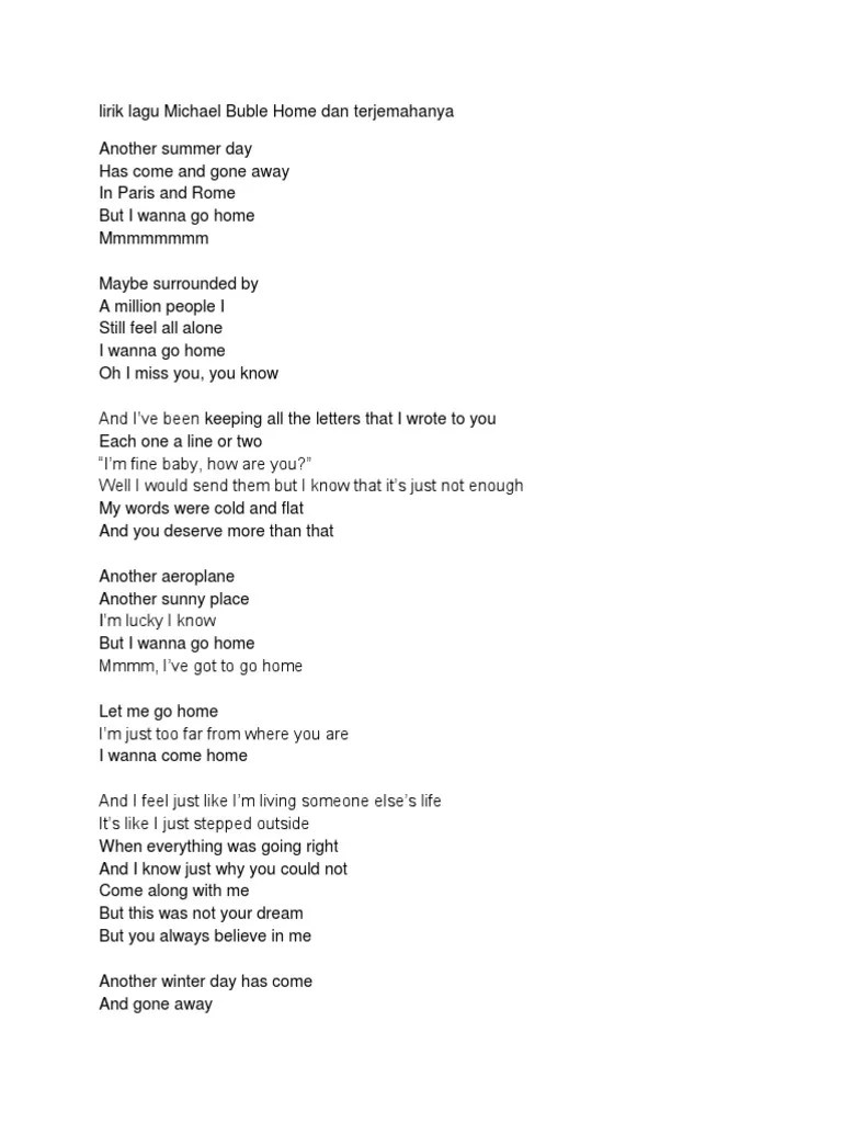 Lirik Lagu Michael Buble Home Dan Terjemahanya | PDF