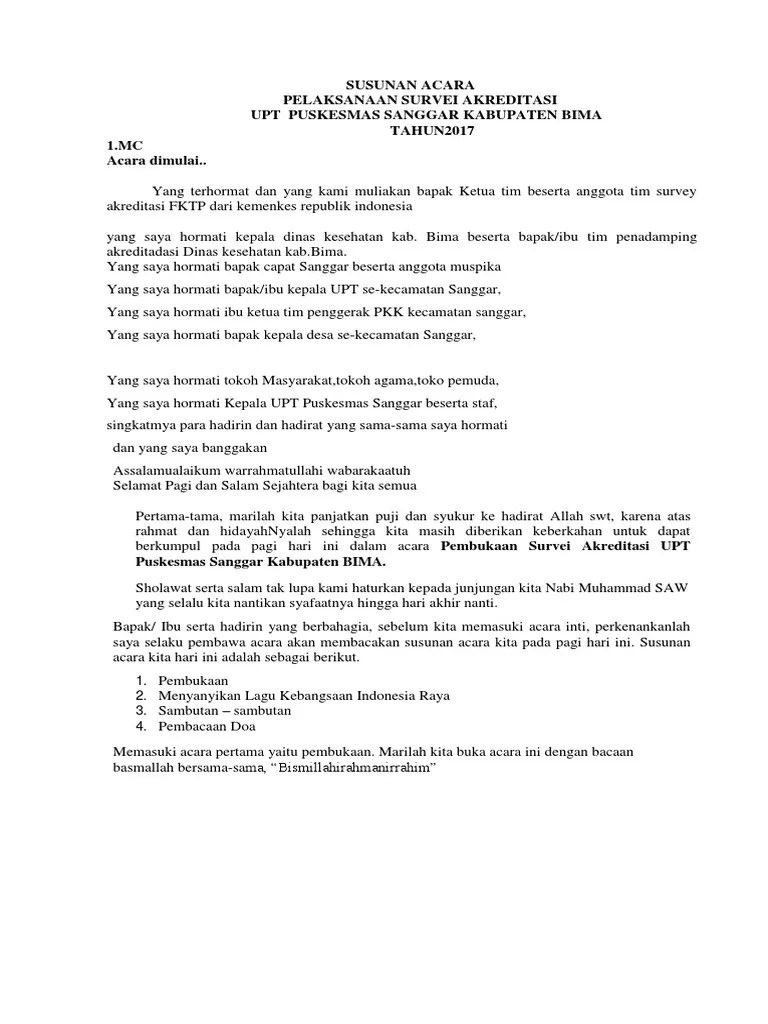 Susunan Acara Mc Pelaksanaan Survei Akreditasi Pkm Sanggar
