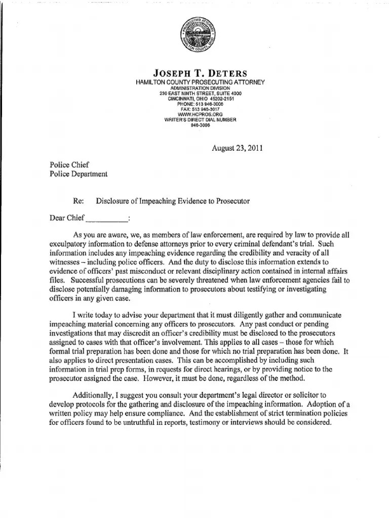 Deters Brady List Letter