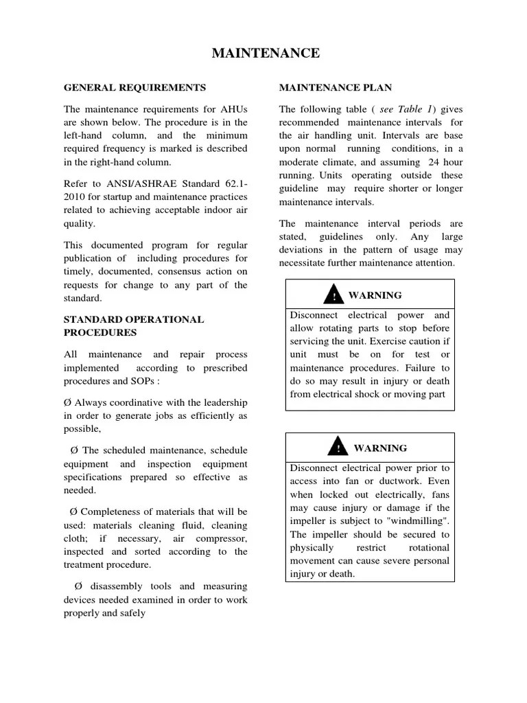 Maintenance & Troubleshoot AHU PDF Hvac Air Conditioning