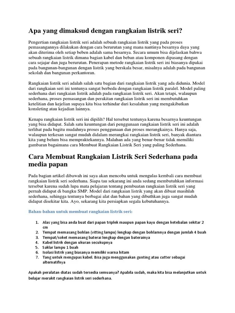 Apa Yang Dimaksud Dengan Rangkaian Listrik Seri | PDF