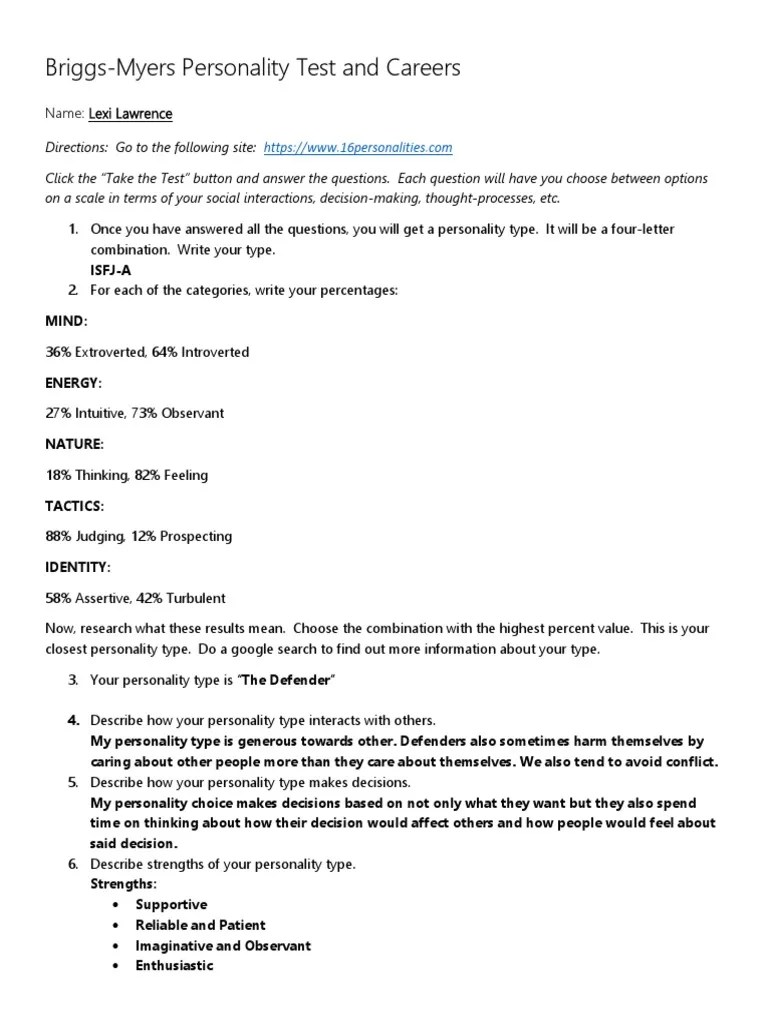 16 personalities worksheet | Personality Type | Cognitive Science