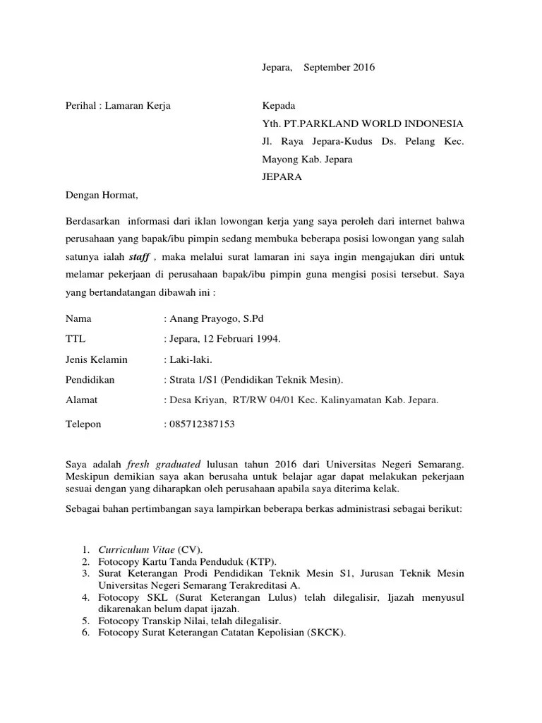 Surat Lamaran Kerja | PDF