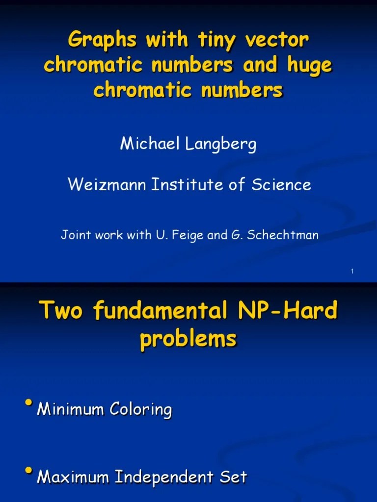 Graphs With Tiny Vector Chromatic Numbers and Huge Chromatic Numbers PDF Vertex (Graph