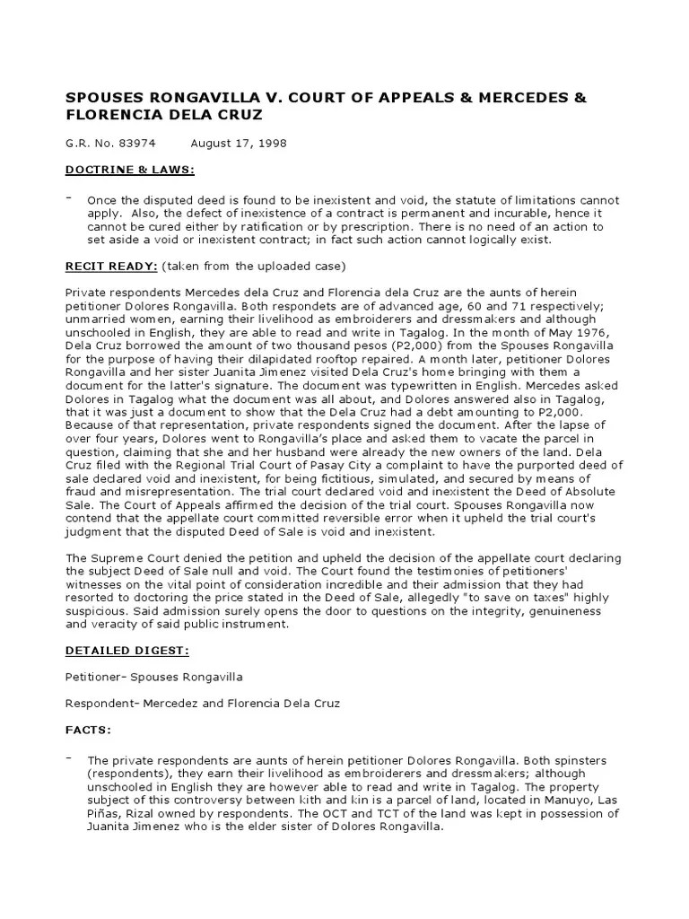 SALES.13.Rongavilla V CA Reinalyn Domasig PDF Misrepresentation