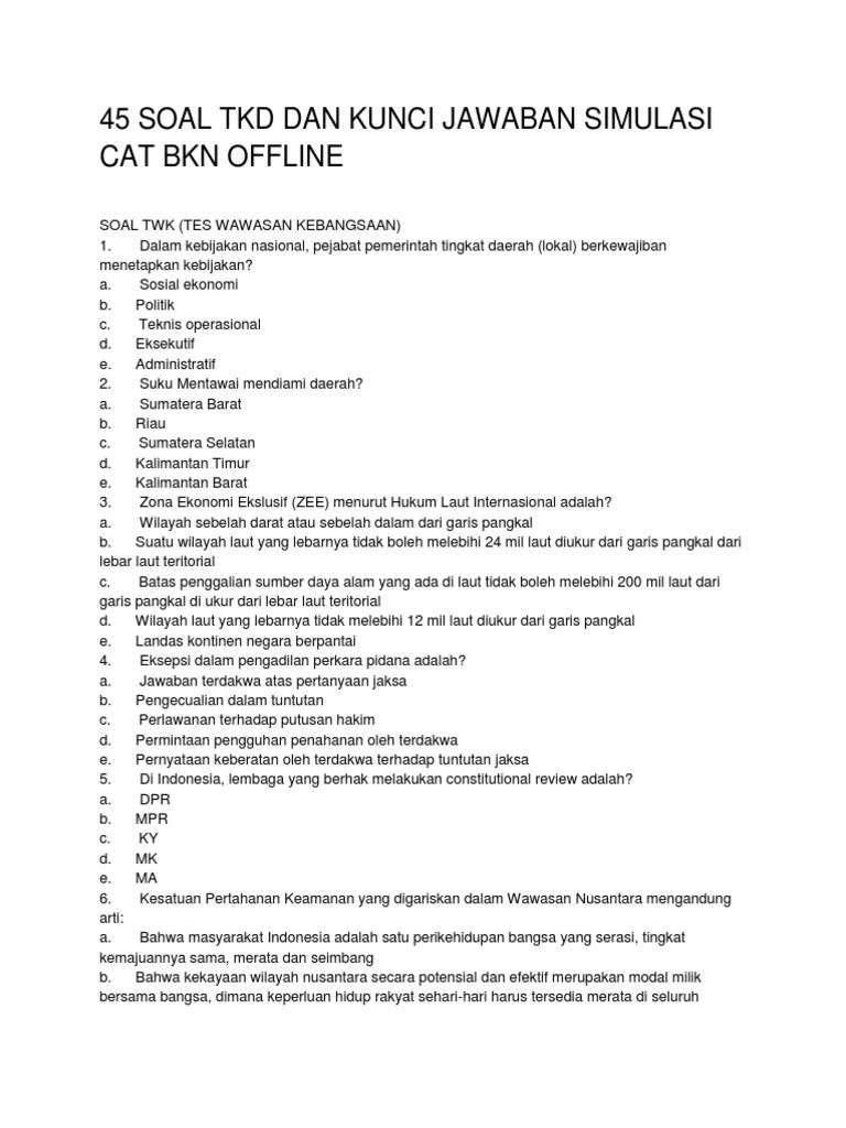 Soal Tkd Dan Kunci Jawaban Simulasi Cat Bkn Offline (Cpns)