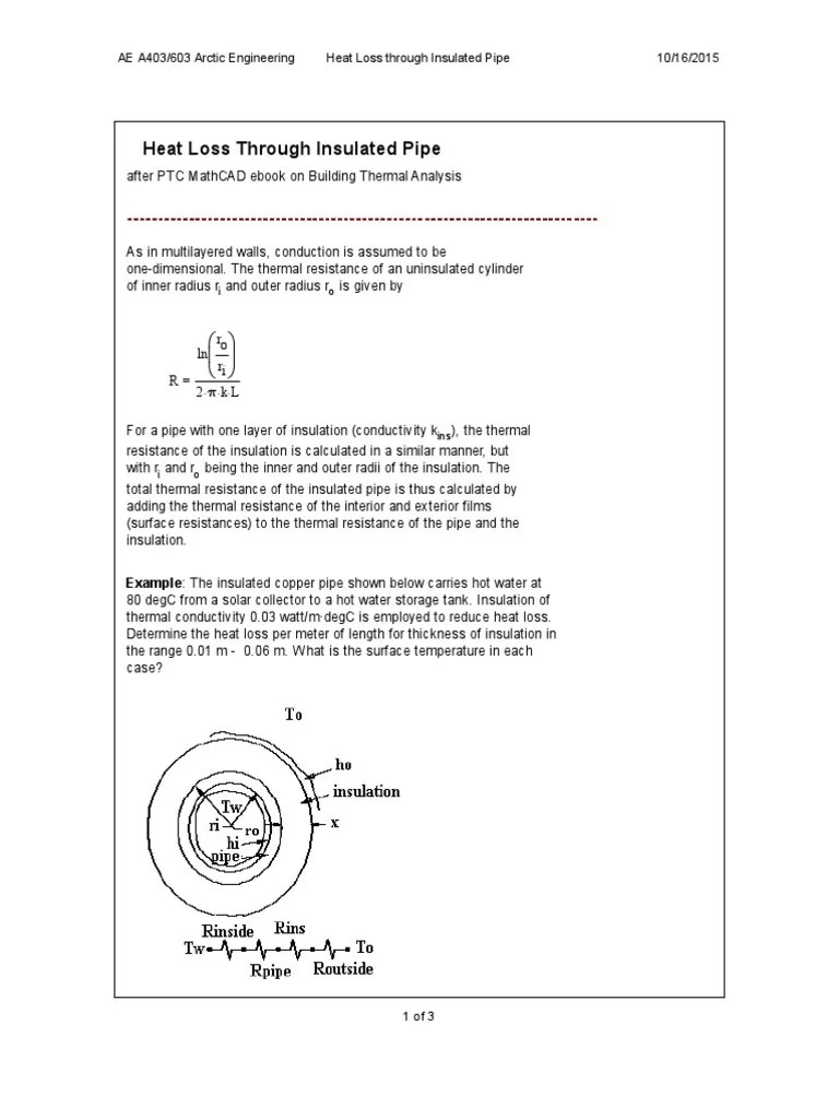Heat Loss Insulated Pipe PDF Thermal Insulation Heat Transfer