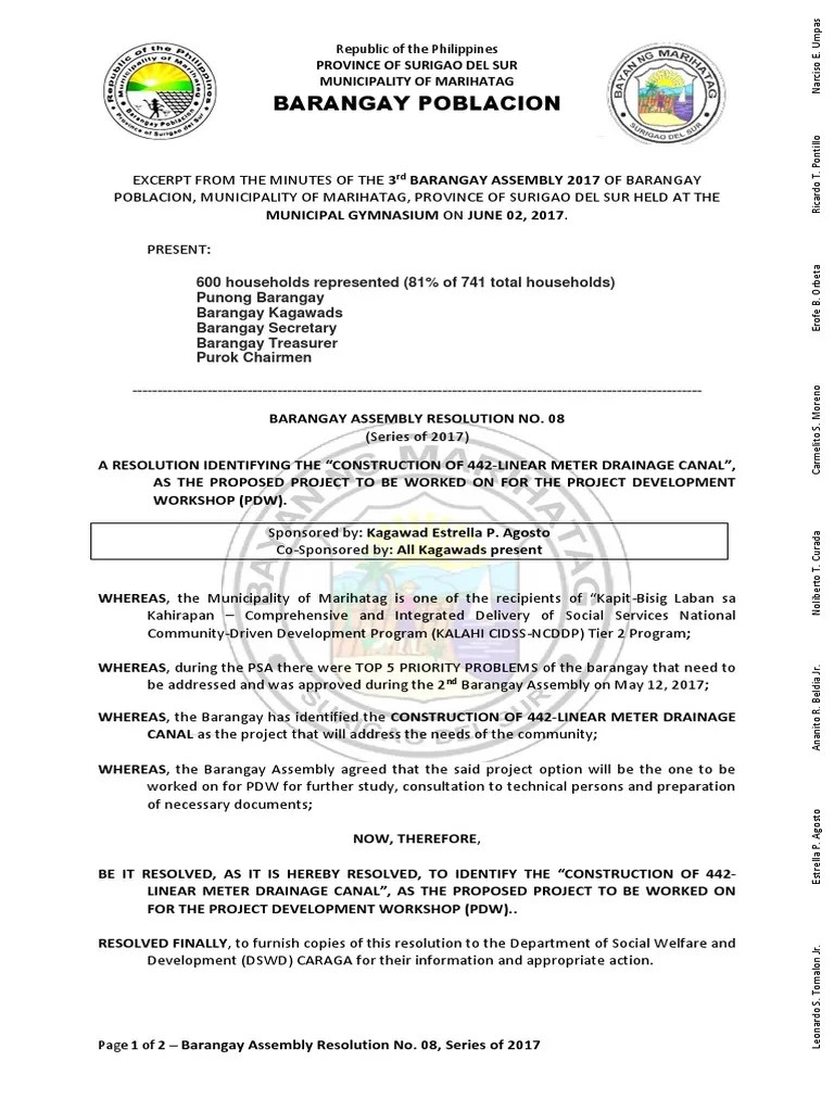 Barangay Assembly Res. 2017 08 PDF Government