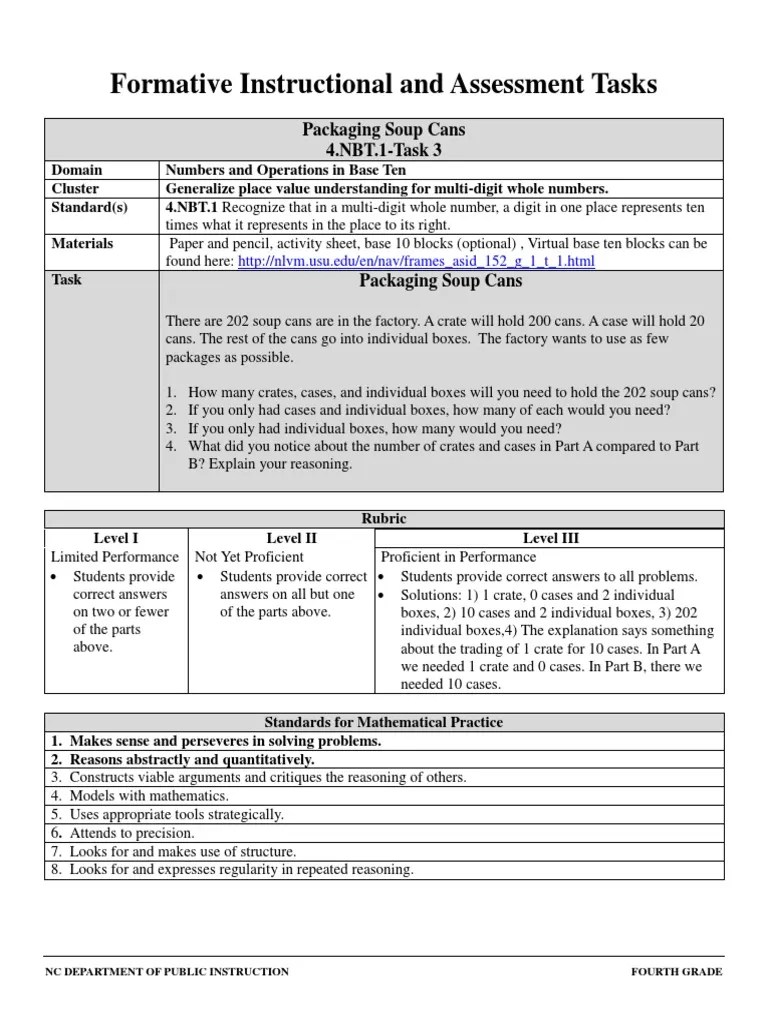 4.NBT.1 Task 3 Educational Assessment Reason